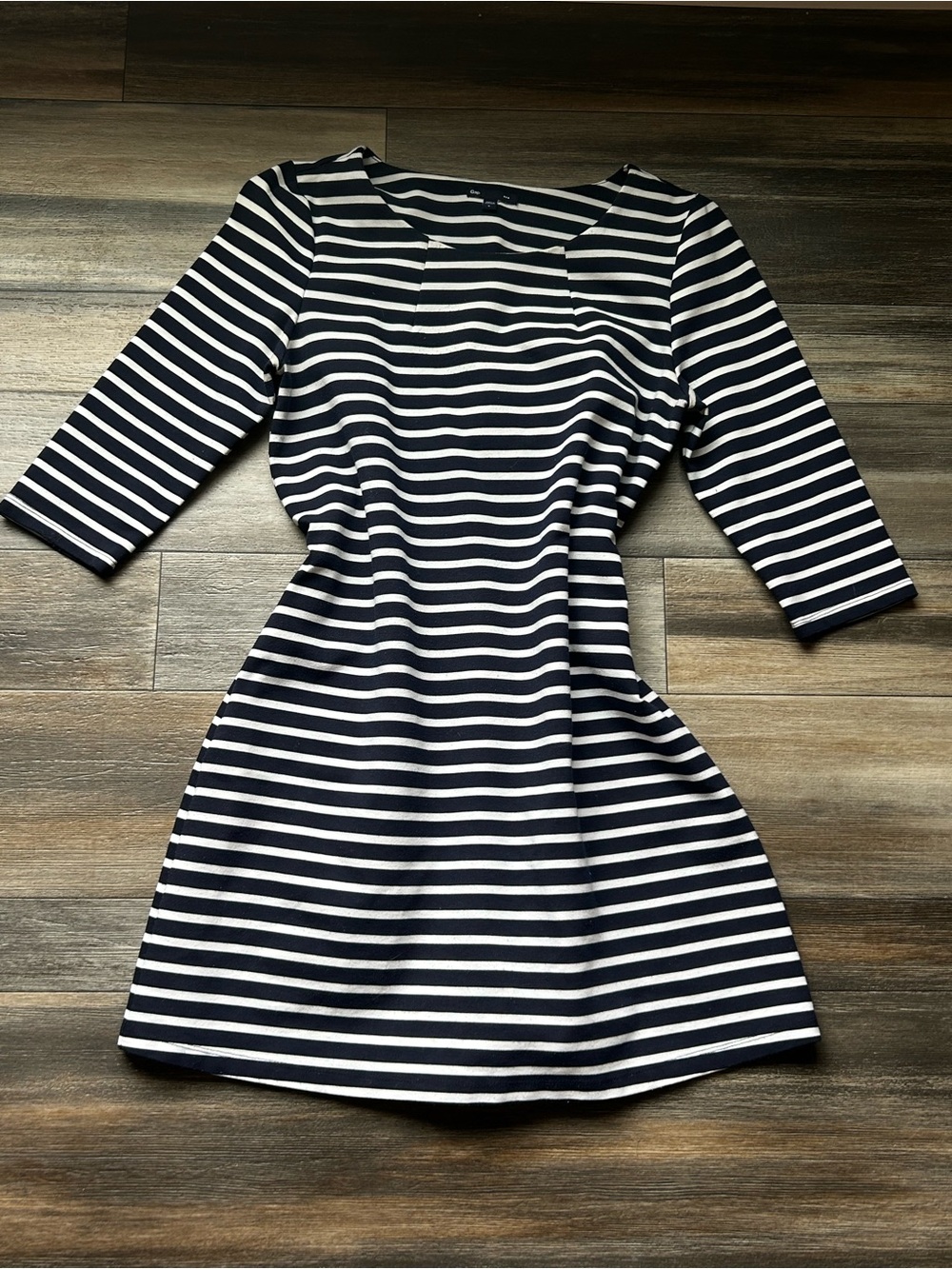 GAP Navy & White Striped Dress with Three-Quarter Sleeves